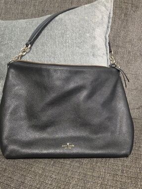 kate spade Black Pebbled Leather Shoulder Bag with Gold Hardware